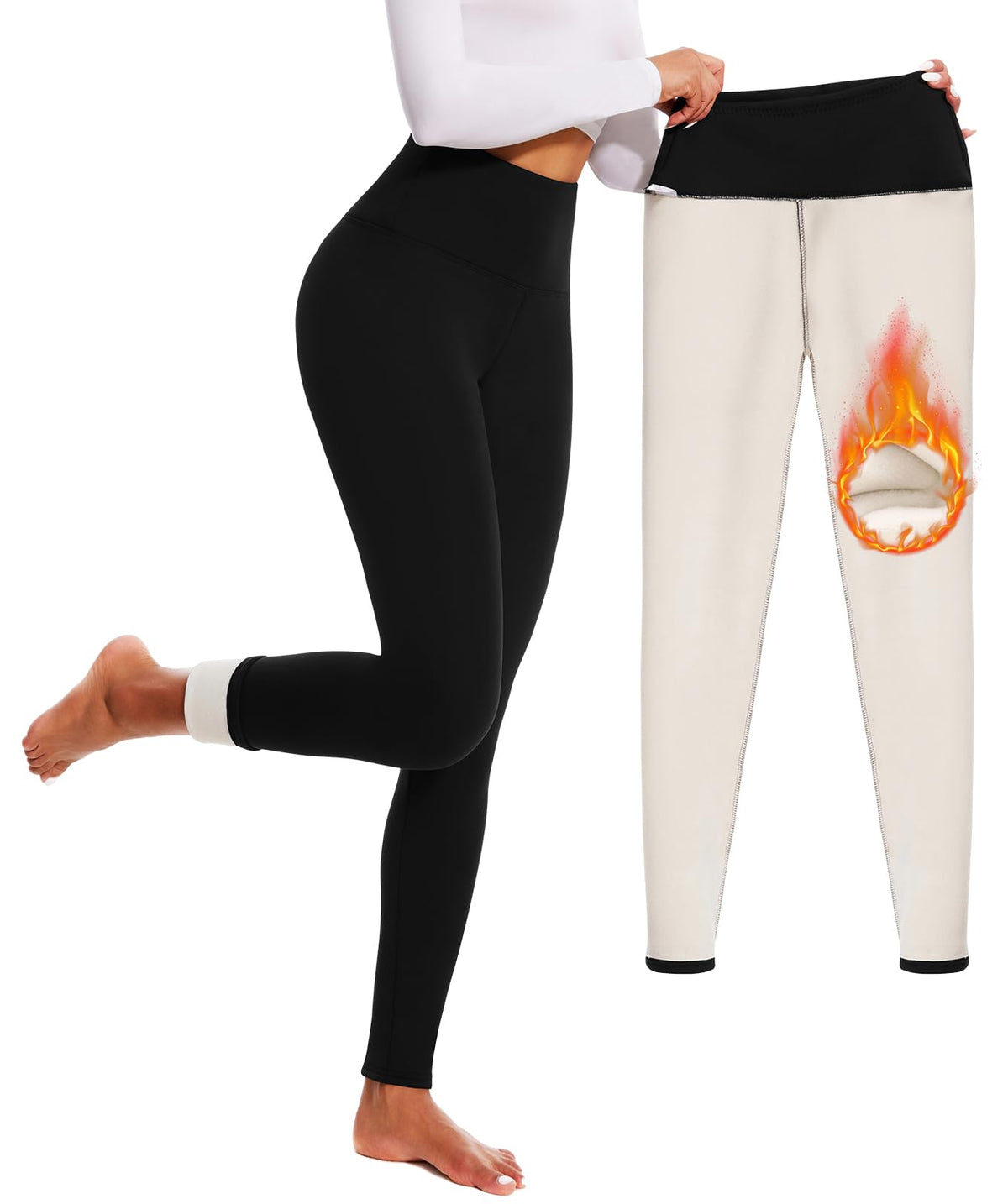 iaoja Thick Fleece Lined Leggings for Women – High Waisted Winter Thermal Warm Yoga Pants Workout Tummy Control Leggings Black 🍁 All In One Marketplace Canada