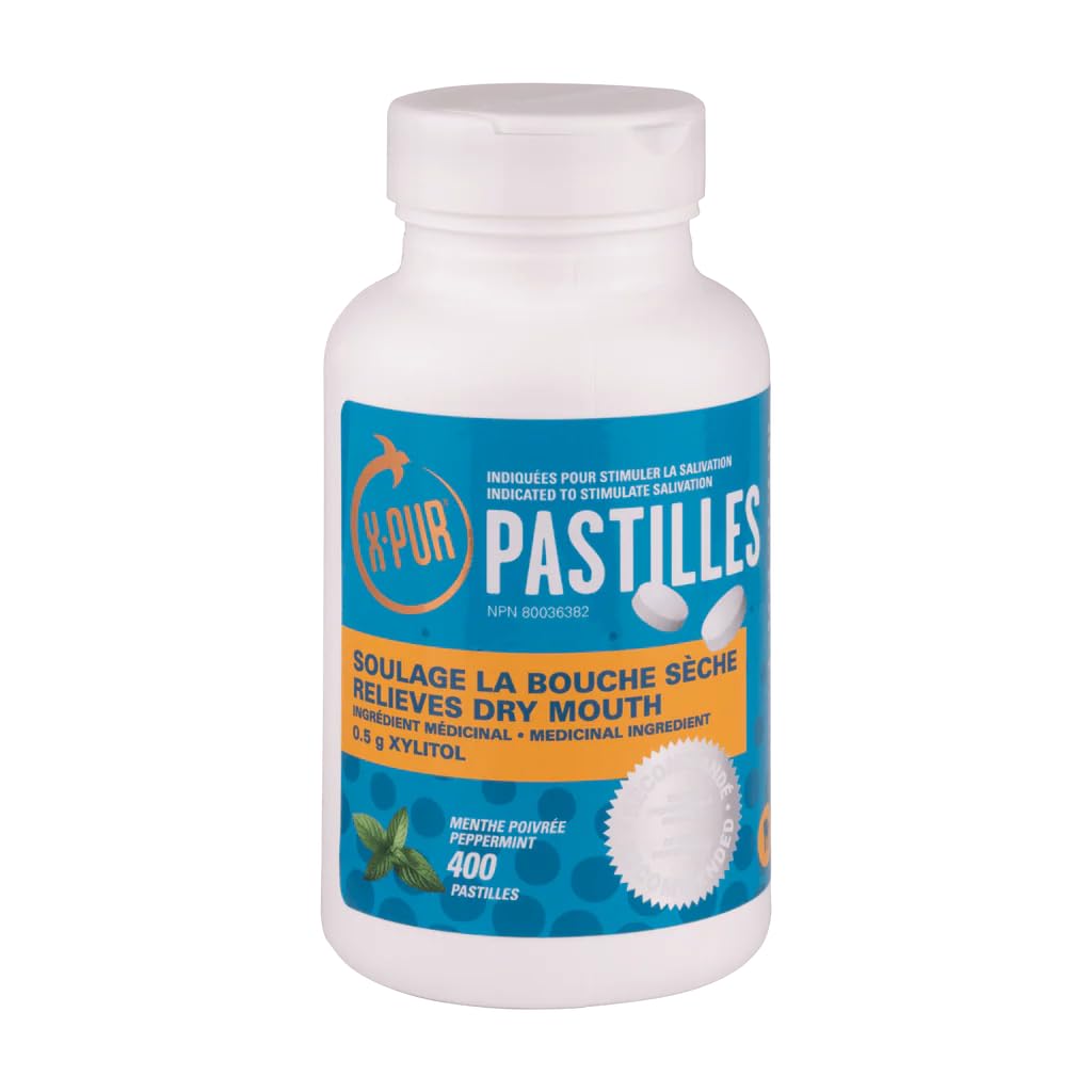 X-PUR - Xylitol Breath Mints For Dry Mouth And Bad Breath - Peppermint Flavored Xylitol Pastilles - Stimulates Saliva - 100% Natural Mouth and Breath Freshener - Bottle of 400 Pastilles - Available at All In One Marketplace Canada