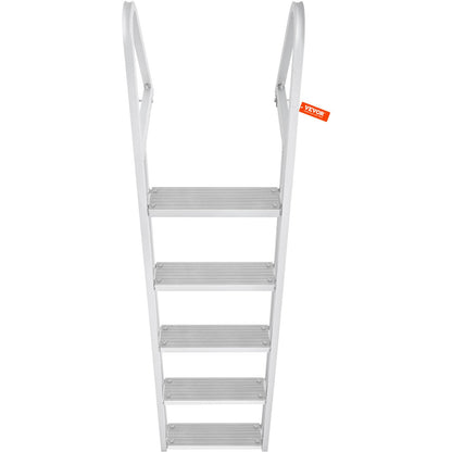 VEVOR Dock Ladder, Removable 5 Steps, 350 lbs Load Capacity, Aluminum Alloy Pontoon Boat Ladder with 4'' Wide Step & Nonslip Mat, Easy to Install for Ship/Lake/Pool/Marine Boarding VEVOR