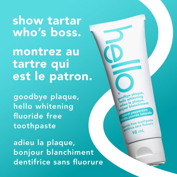 Hello Goodbye Plaque Whitening Toothpaste, Fluoride Free, Vegan & SLS Free, Natural Peppermint with Tea Tree & Coconut Oil, 98ml, Pack of 3, Amazon Exclusive 🍁 All In One Marketplace Canada