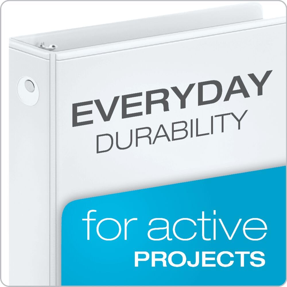 Cardinal Economy 3-Ring Binders, 1/2", Round Rings, Holds 125 Sheets, ClearVue Presentation View, Non-Stick, White, Carton of 12 (90601)