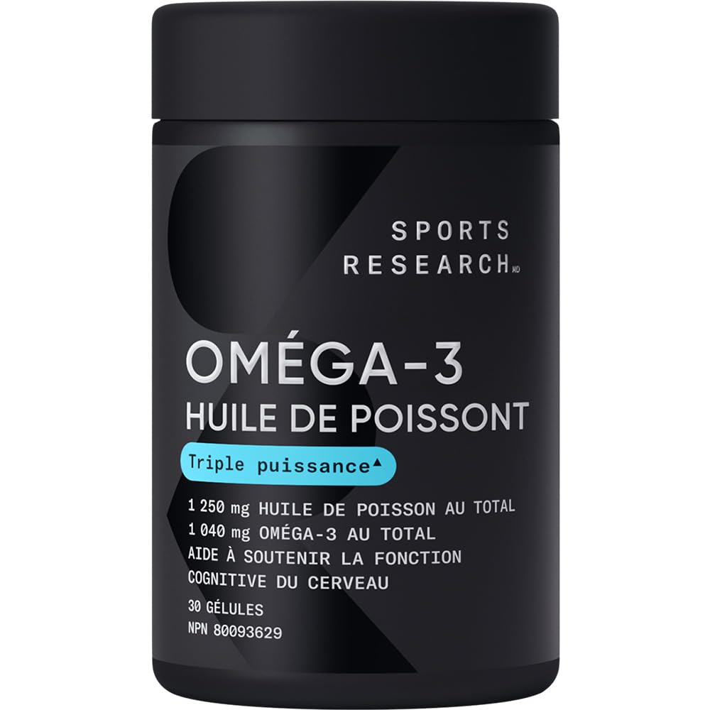 Sports Research® Triple Strength Omega 3 Fish Oil - Burpless Fish Oil Supplement w/EPA & DHA Fatty Acids from Wild Alaskan Pollock - Heart, Brain & Immune Support for Men & Women - 1250 mg, 30 count