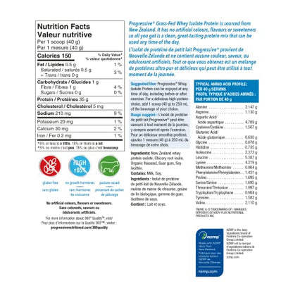 Progressive Grass-Fed 100% Whey Isolate Powder - Unflavoured, 35g Protein Per Scoop, 850g