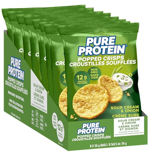 Pure Protein Popped Crisps Sour Cream & Onion - 12g Protein Per Bag, 8-Pack