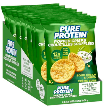 Pure Protein Popped Crisps Sour Cream & Onion - 12g Protein Per Bag, 8-Pack