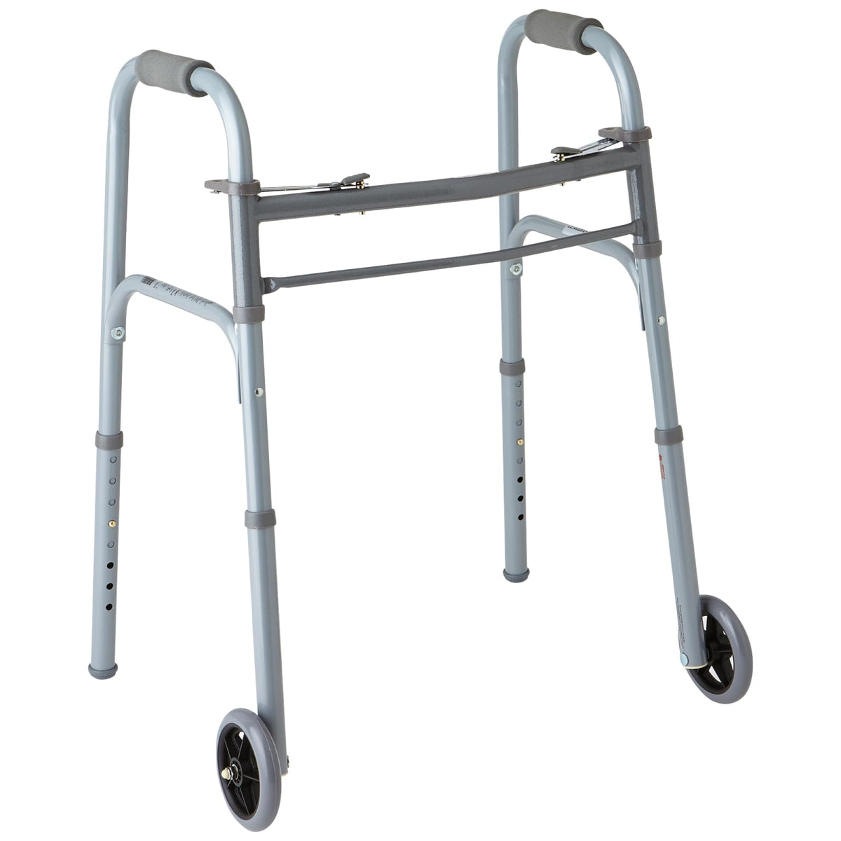 Medline Two-Button Folding Walker with 5" Wheels, Basic, 400lb Duty