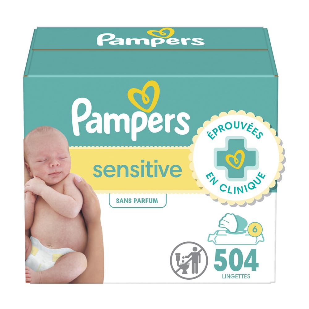 Pampers Sensitive Baby Wipes, Clinically Proven, Water Based, Hypoallergenic and Unscented Baby Wipes, 504 Baby Wipes Total (6X Flip-Top Packs)