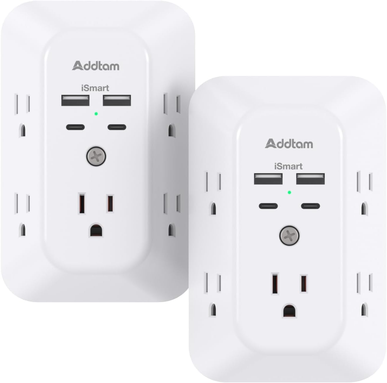 2 Pack USB Wall Charger Surge Protector, Multi Plug Outlet with 5 Outlet Extender and 4 USB Charging Ports (2 USB C Outlet) 3 Sided 1800J Power Bar for Home Travel Office - Available at All In One Marketplace Canada