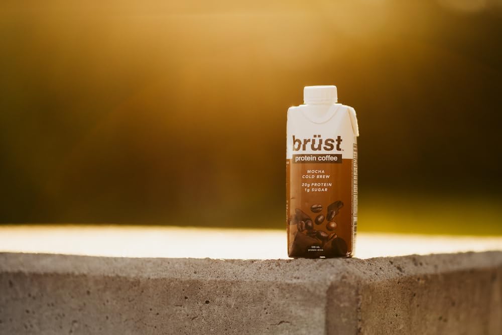 BRÜST Mocha Protein Coffee - Rich Chocolate Flavor with 20g Protein & 50mg Caffeine, 330mL, 12-Pack