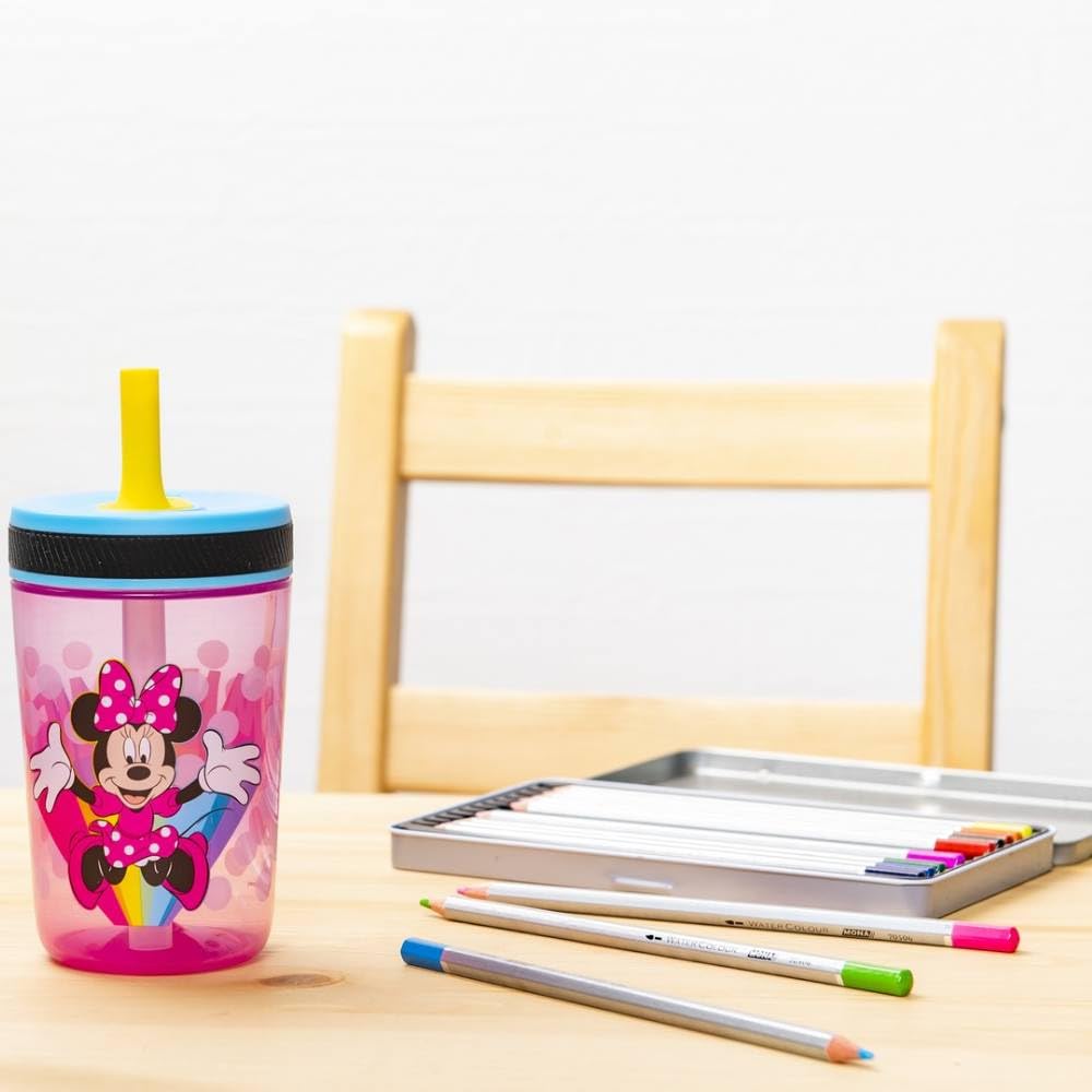 Zak Designs Disney Minnie Kelso 15oz Leak-Proof Toddler Straw Cups, 2-Pack