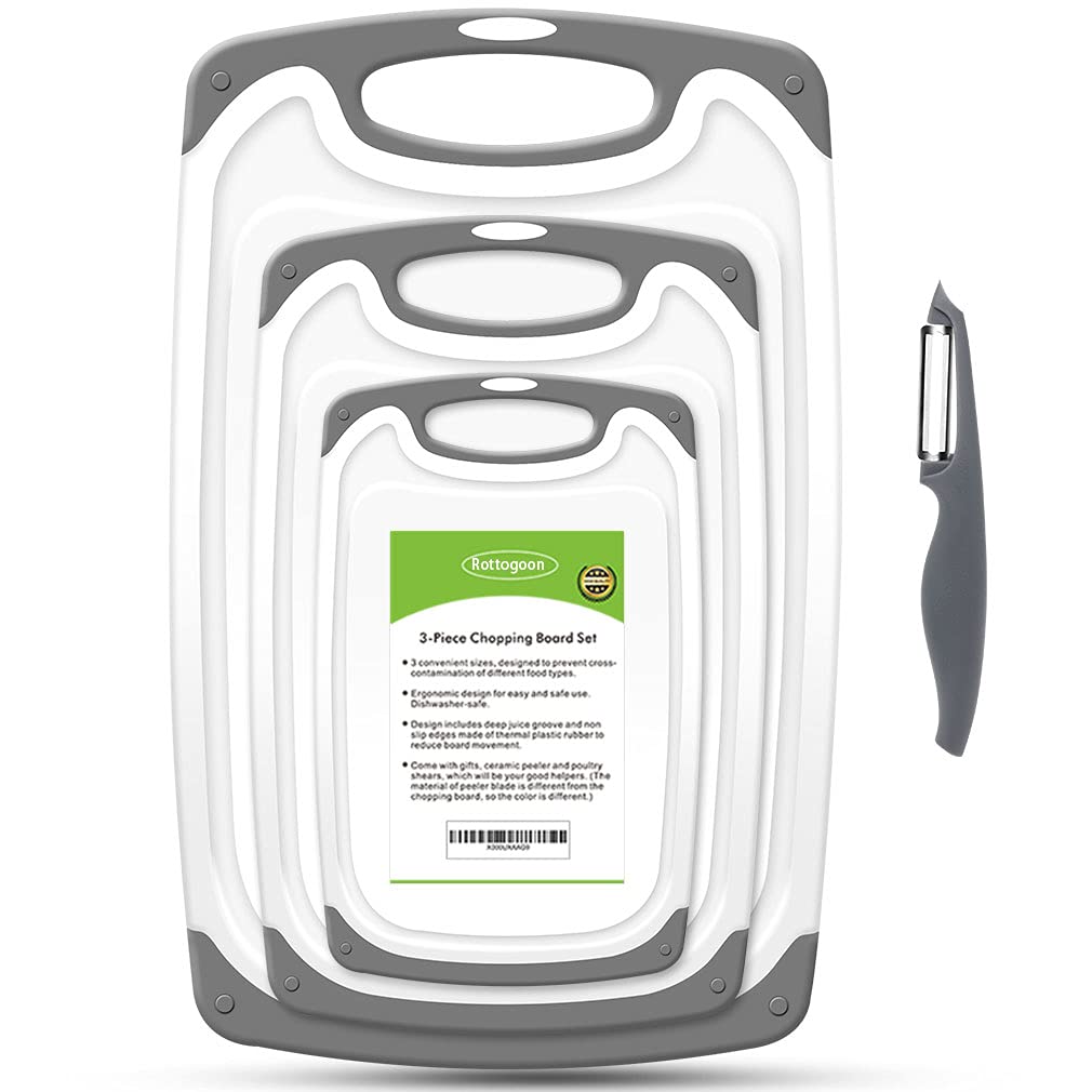 Cutting Boards for Kitchen, Plastic Chopping Board Set of 4 with Non-Slip Feet and Deep Drip Juice Groove, Easy Grip Handle - Available at All In One Marketplace Canada