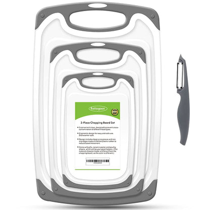 Cutting Boards for Kitchen, Plastic Chopping Board Set of 4 with Non-Slip Feet and Deep Drip Juice Groove, Easy Grip Handle - Available at All In One Marketplace Canada