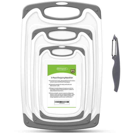 Cutting Boards for Kitchen, Plastic Chopping Board Set of 4 with Non-Slip Feet and Deep Drip Juice Groove, Easy Grip Handle - Available at All In One Marketplace Canada