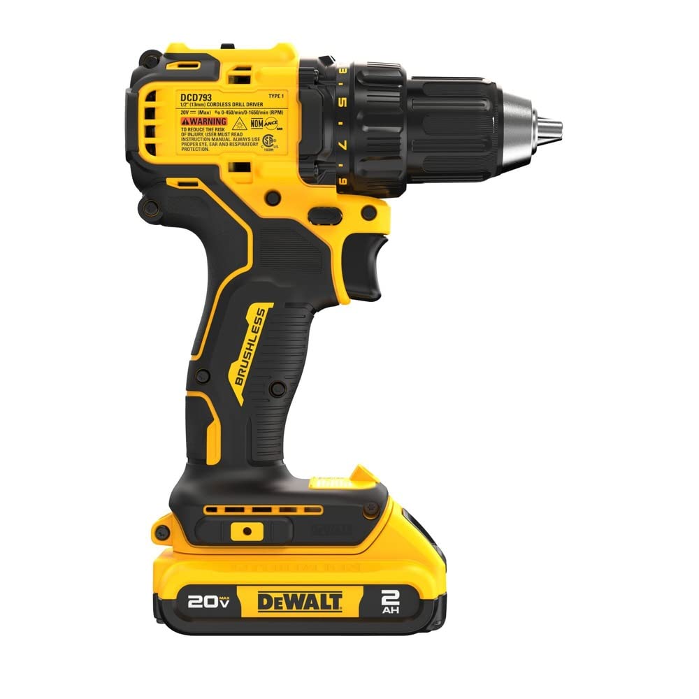 DEWALT 20V MAX Brushless 1/2 in. Cordless Compact Drill Driver Kit, Ratcheting Chuck, LED (DCD793D1)