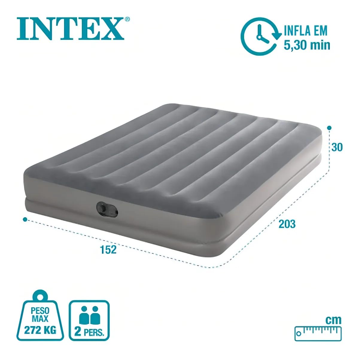 INTEX 64114E Dura-Beam Standard Prestige Air Mattress: Fiber-Tech – Queen Size – Built-in USB Electric Pump – 12in Bed Height – 600lb Weight Capacity Intex