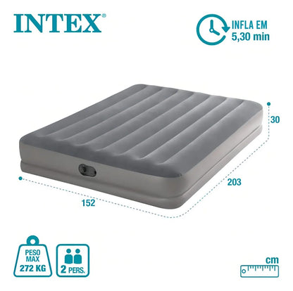 INTEX 64114E Dura-Beam Standard Prestige Air Mattress: Fiber-Tech – Queen Size – Built-in USB Electric Pump – 12in Bed Height – 600lb Weight Capacity Intex