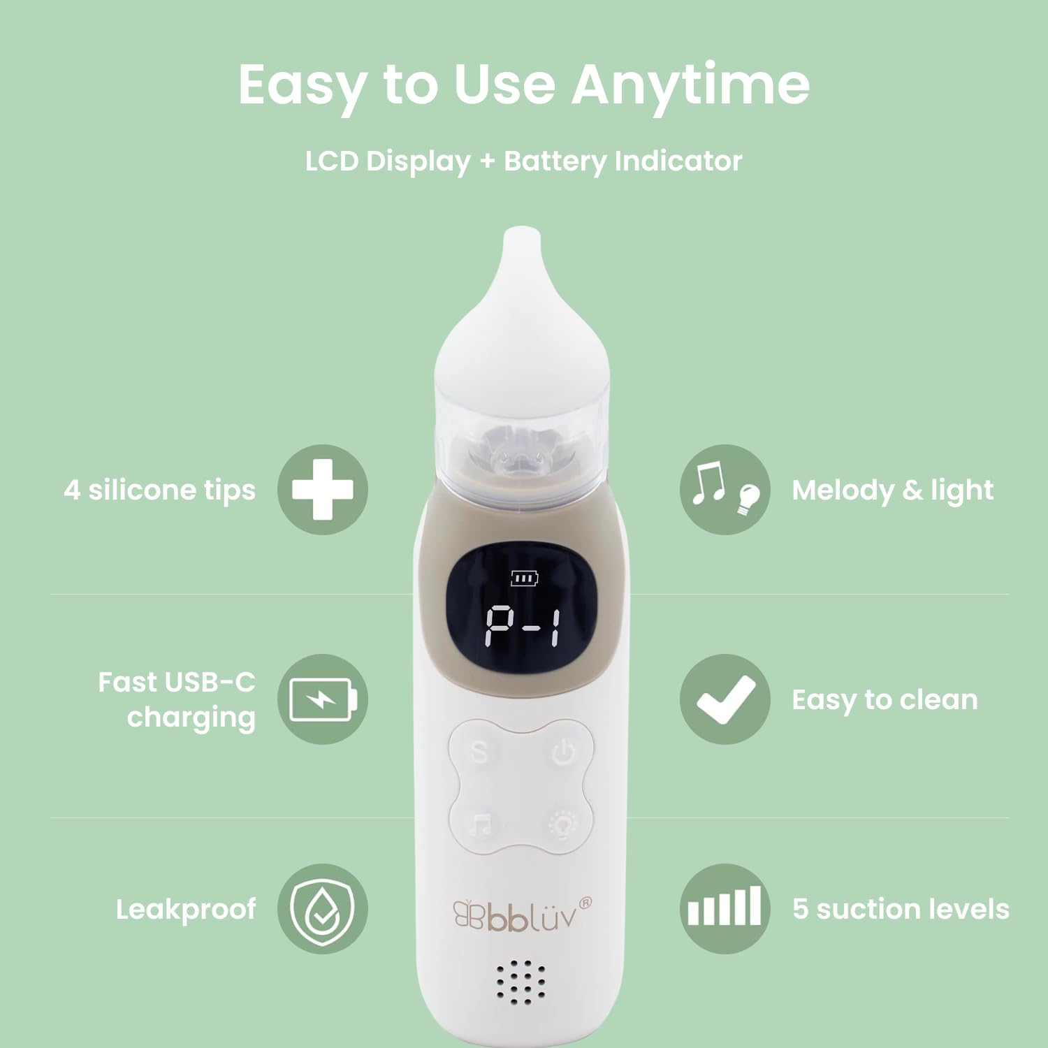 bblüv Rinö Pro Battery Operated Baby Nasal Aspirator with 5 Suction Levels bblüv