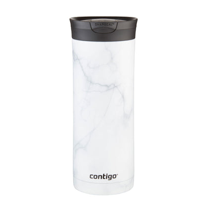 Contigo Huron 2.0 Couture Stainless Steel Travel Tumbler, Vacuum-Insulated Metal Tumbler for Coffee and Tea with Leak-Proof Lid, White Marble, 20 oz (591 mL) Contigo