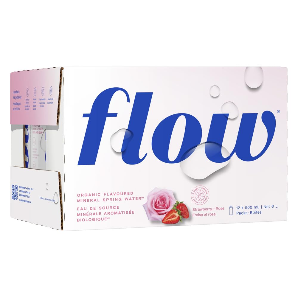 Flow Artesian Mineral Spring Water, Strawberry + Rose, 500 ml, 12 Pack