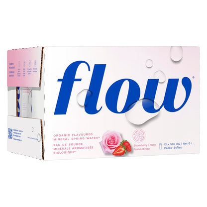 Flow Artesian Mineral Spring Water, Strawberry + Rose, 500 ml, 12 Pack