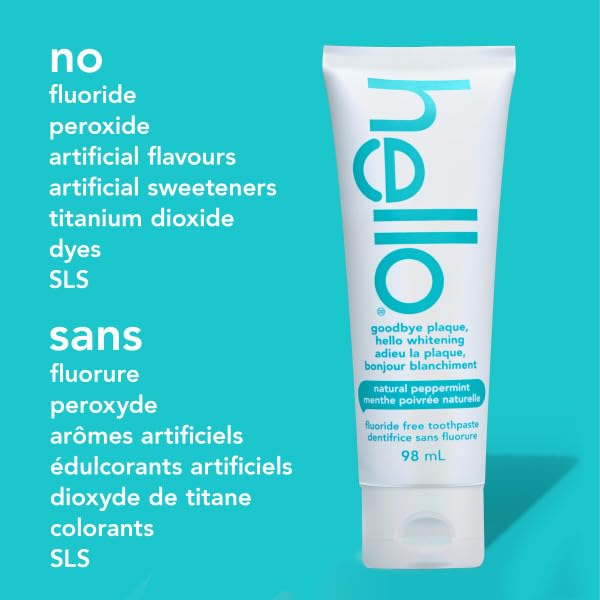 Hello Goodbye Plaque Whitening Toothpaste, Fluoride Free, Vegan & SLS Free, Natural Peppermint with Tea Tree & Coconut Oil, 98ml, Pack of 3, Amazon Exclusive 🍁 All In One Marketplace Canada