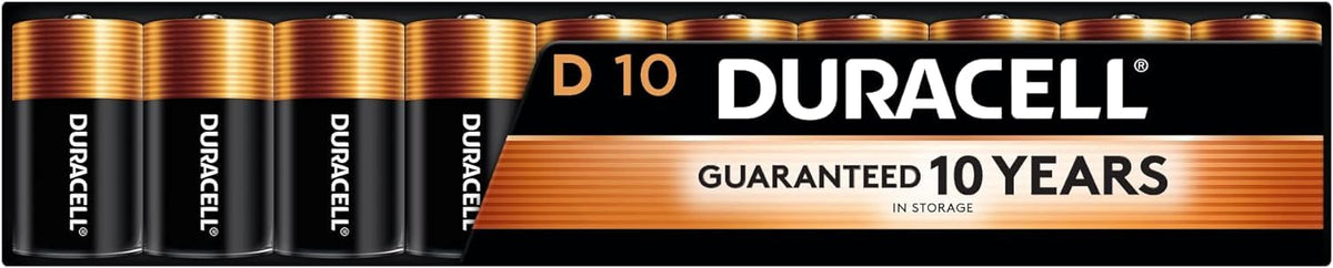 Duracell Coppertop D Batteries, 10 Count, 10-Year Shelf Life, Long-Lasting