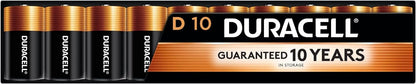 Duracell Coppertop D Batteries, 10 Count, 10-Year Shelf Life, Long-Lasting
