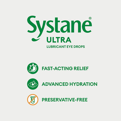 Systane Ultra Preservative Free Lubricant Eye Drops for Dry Eyes, Fast Acting Dry Eye Relief - 2 x 10ml
