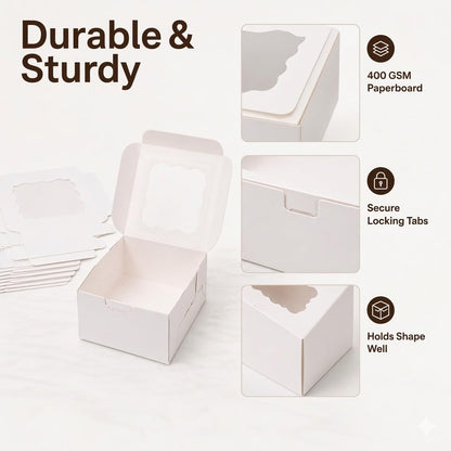 50 Pcs White Bakery Boxes with Window, 6x6x3 inches Cookie Boxes with Stickers Macaroon Boxes Small Treat Boxes Mini Cake Boxes for Dessert, Pastry, Sturdy Take Out Container for Party Wedding Favor 🍁 All In One Marketplace Canada