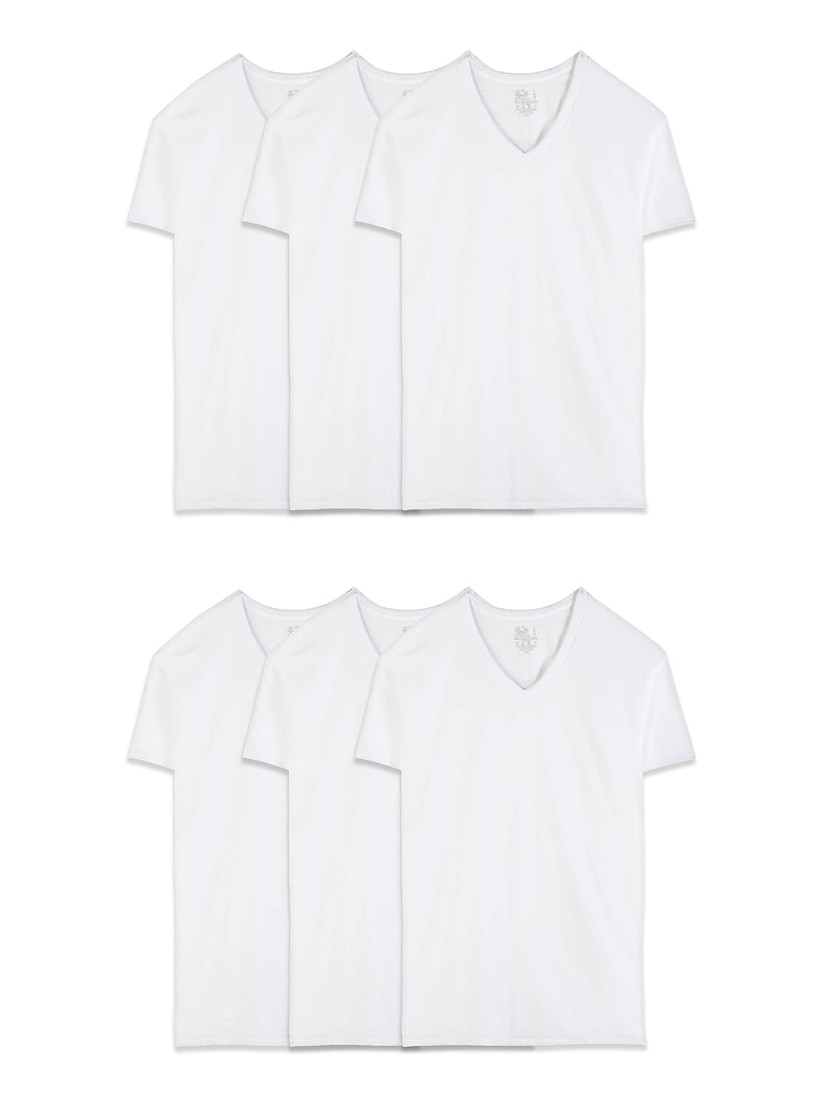 Fruit of The Loom Men's V-Neck T-Shirt, White, Large(Pack of 6)