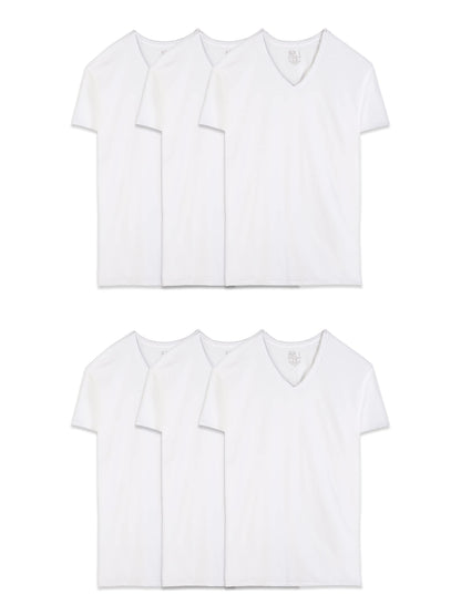 Fruit of The Loom Men's V-Neck T-Shirt, White, Large(Pack of 6)