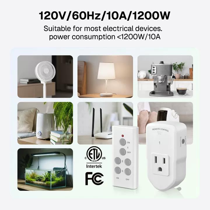 BN-LINK Wireless Remote Control Electrical Outlet Switch for Lights, Fans, Christmas Lights, Small Appliance, Long Range White 10A/1200W, 1 Remote + 1 Outlet 🍁 All In One Marketplace Canada