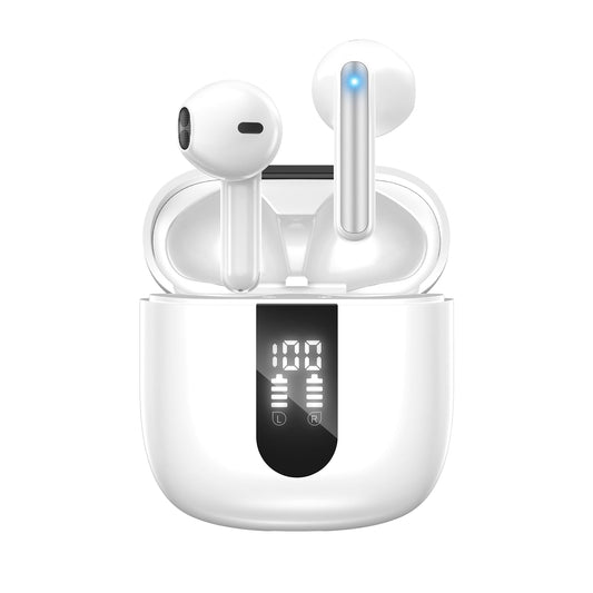 JBES Bluetooth Earbuds Wireless Headphones, 60H Deep Bass Ear Buds with 4 Noise Cancelling Microphone, IP5 Waterproof Earphones for iPhone Android Sports audifonos Bluetooth inalambricos (Pearl)