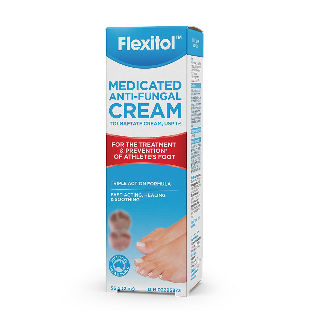 Flexitol Medicated Anti-Fungal Cream for Athlete's Foot - Best OTC Treatment for Foot Fungus & Fungal Infections, Effective Anti-Fungal Cream for Feet (56g) - Available at All In One Marketplace Canada