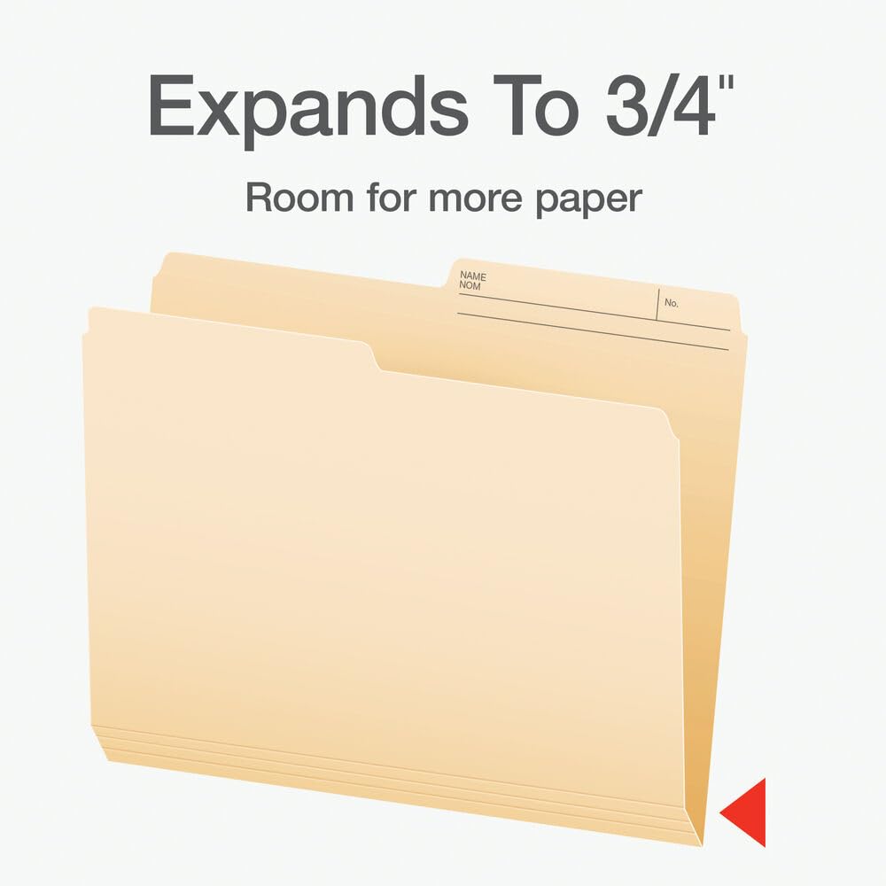 Pendaflex File Folders, 1/2 Cut Tab, 11 pt, Letter Size, Manila, Recycled Paper, Carton of 250, Durable & Reversible File Organizers for Office, Home & School Filing Systems