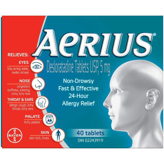 AERIUS Allergy Medicine, Fast Relief, 24-Hour, Non-Drowsy, 15 Symptoms, 40 Tablets