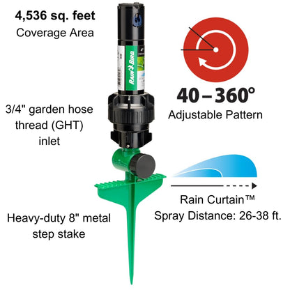 Rain Bird 42SASPG 42SA Gear Drive Rotor Sprinkler on Heavy Duty Green Spike, Adjustable 40° - 360° Pattern, 26' - 38' Spray Distance Rain Bird