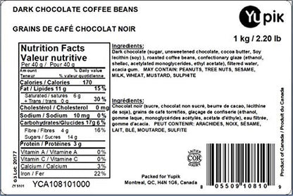 Yupik Dark Chocolate Covered Coffee Beans – 60% Cacao, 1 kg, Kosher, High Fiber Snack