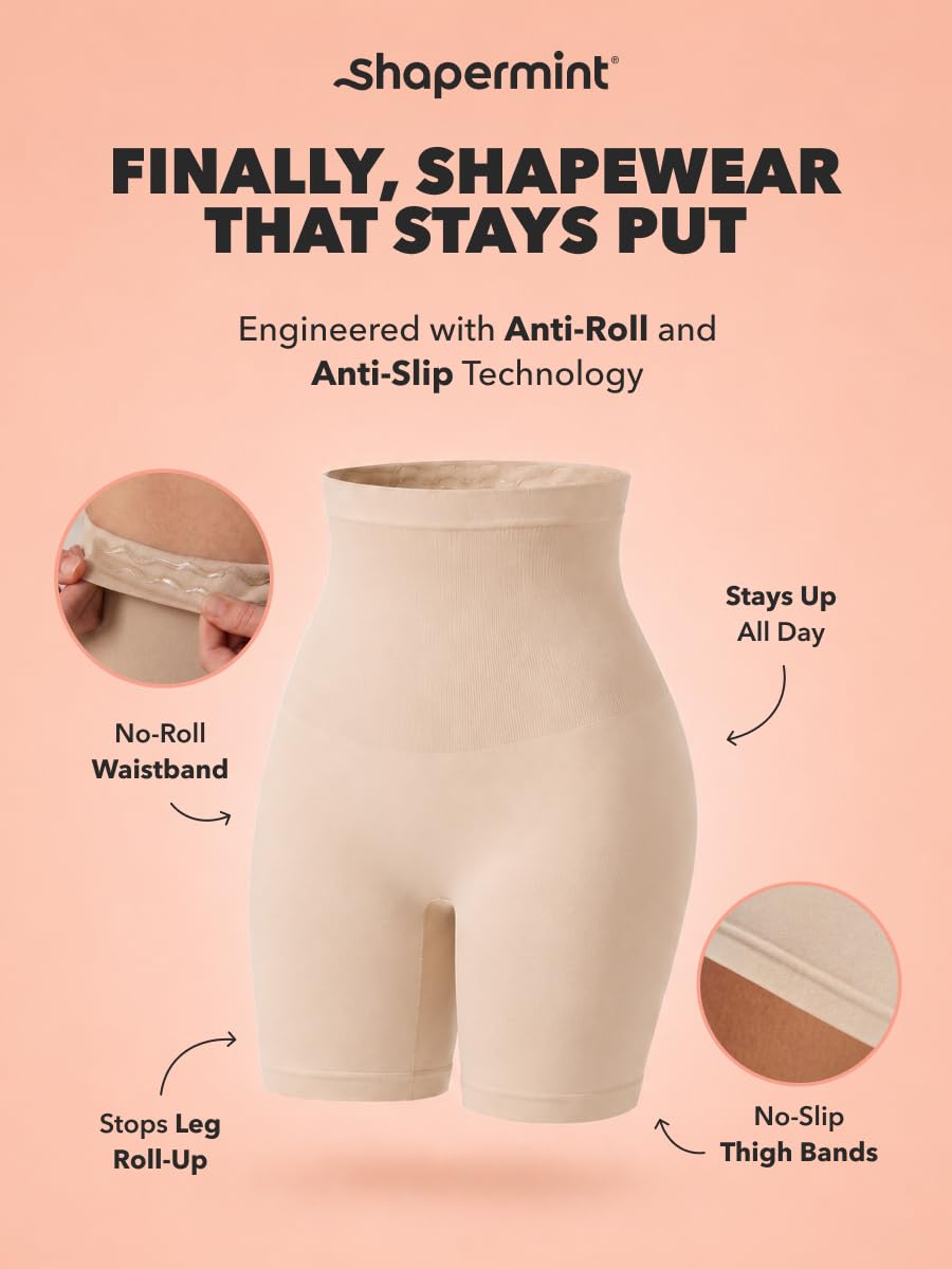 Shapermint High Waisted Body Shaper Shorts - Shapewear for Women Tummy Control Small to Plus-Size Nude Small