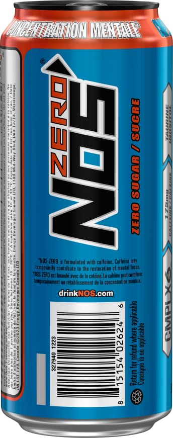 NOS ENERGY, Zero Sugar, 473 mL Cans (12 Pack) – Zero Sugar Energy Drink