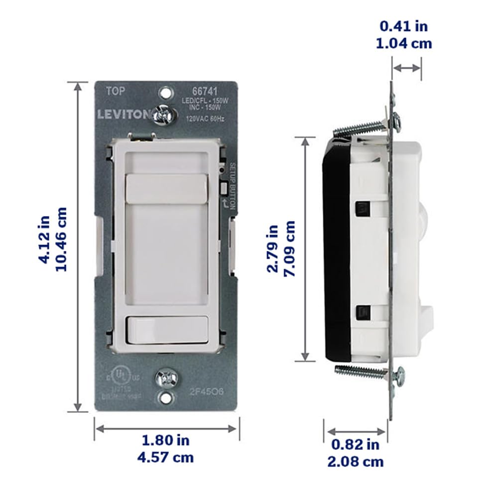 Leviton 2-Pack SureSlide Dimmer Switch for Dimmable LED, Halogen and Incandescent Lighting, 66741-2PK, Wallplates Included, White