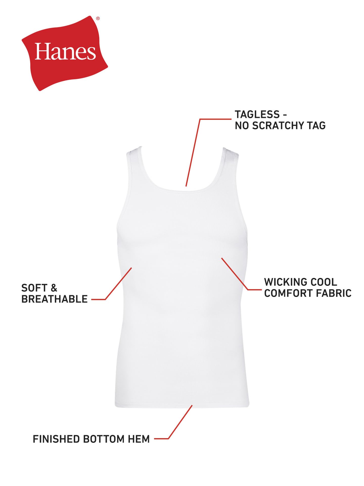 Hanes Men’s Ribbed Tank, Cotton Undershirt Tank, 6-Pack, Assorted, Size Medium