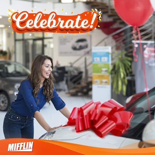 Mifflin - Big Car Bow - Matte Red, 30 Inch / 76 cm - Butterfly Shape Giant Gift Bow for Birthday, Christmas - Huge Car Décor w/ 2 Suction Cups 🍁 All In One Marketplace Canada