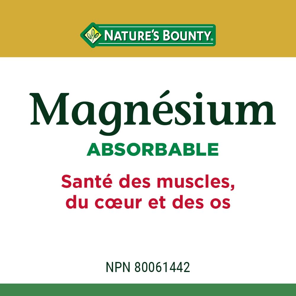 Nature's Bounty Absorbable Magnesium 400mg, Multi-coloured, 125 Softgels - Available at All In One Marketplace Canada