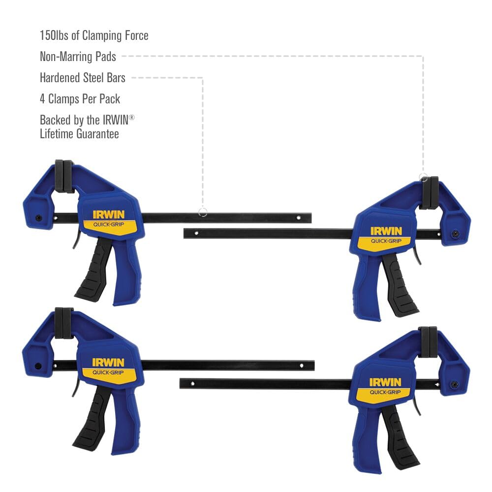 IRWIN QUICK-GRIP Clamps, One-Handed, Mini Bar, 6-Inch, 4-Pack (1964758) - Available at All In One Marketplace Canada