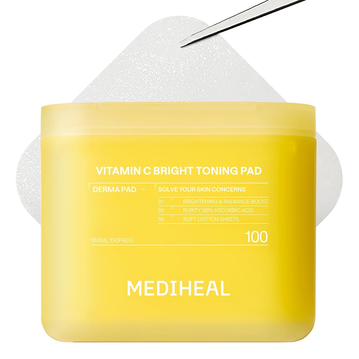 MEDIHEAL Vitamin C Brightening Toner Pads – Korean Skincare, 99% Pure Encapsulated Vitamin C with Sea Buckthorn & Glutathione, Dark Spots, Uneven Skin Tone Care, Gauze Fabric, 100 Pads