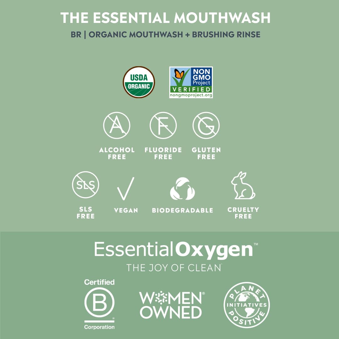 Essential Oxygen Organic Brushing Rinse Toothpaste Mouthwash for Whiter Teeth, Fresher Breath, and Healthier Gums, Peppermint 16 fl. oz 🍁 All In One Marketplace Canada