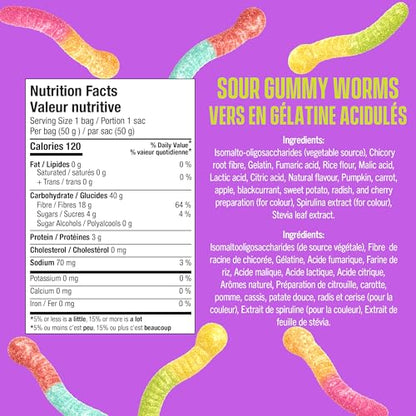 SmartSweets Sour Gummy Worms 50g (Pack of 14) – Low Sugar, Low Calorie, Gluten-Free Candy