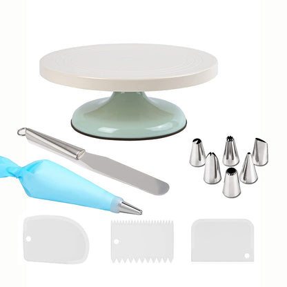 Cake Turntable Decorating Kit, Enhanced Rotating Cake Stand with 3 Icing Scraper, Piping Bag and Tips Set, Stainless Steel Icing Spatula for for Baking, Pastry Icing Patterns (Green) 🍁 All In One Marketplace Canada
