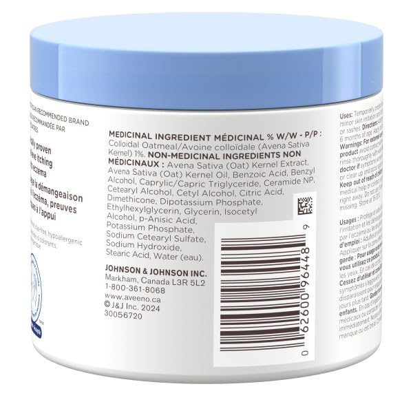 Baume de nuit Aveeno Baby Eczema Care - Lotion corporelle pour le coucher apaisant les démangeaisons liées à l'eczéma, avoine colloïdale + céramides - Sans parfum, lot de 2 (622 g au total)